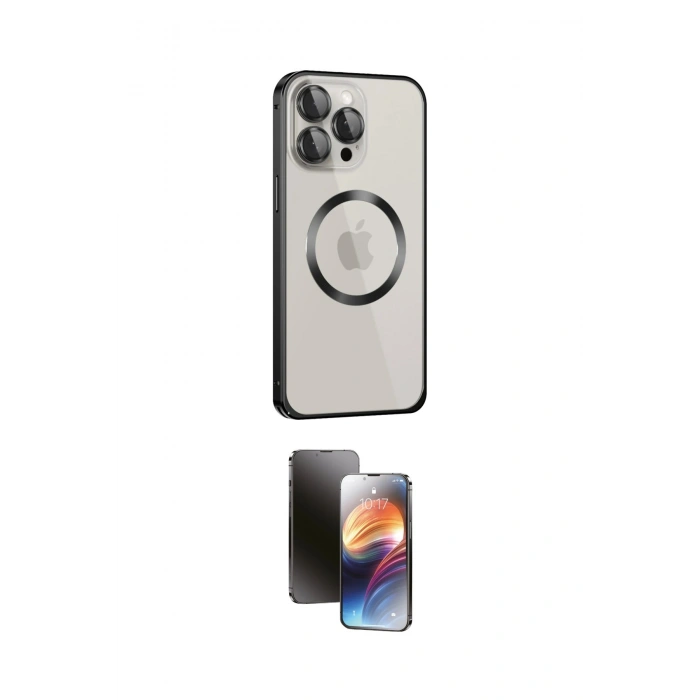 MARSİLYAN™- iPhone 15 Pro Max Kılıf Ahenk Işık Serisi - Siyah 3D Antistatik Mat Seramik Nano Ekran Koruyucu