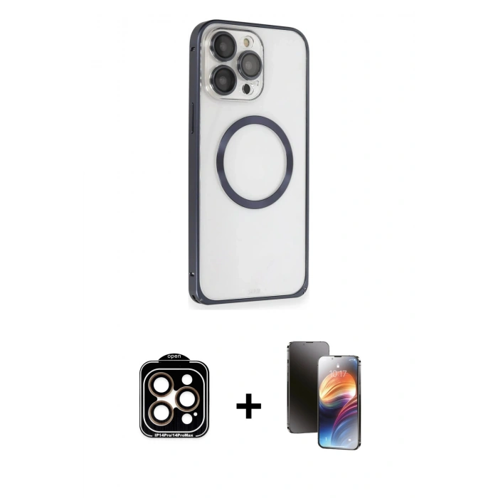 MARSİLYAN™- iPhone 15 Pro Max Kılıf Ahenk Işık Serisi - Siyah 3D Antistatik Mat Seramik Nano Ekran Koruyucu + PVD Metal Kamera Lens - TU