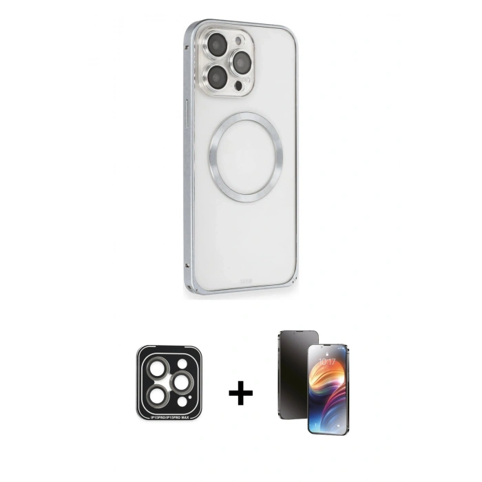 MARSİLYAN™- iPhone 15 Pro Max Kılıf Ahenk Işık Serisi - Siyah 3D Antistatik Mat Seramik Nano Ekran Koruyucu + PVD Metal Kamera Lens - GI