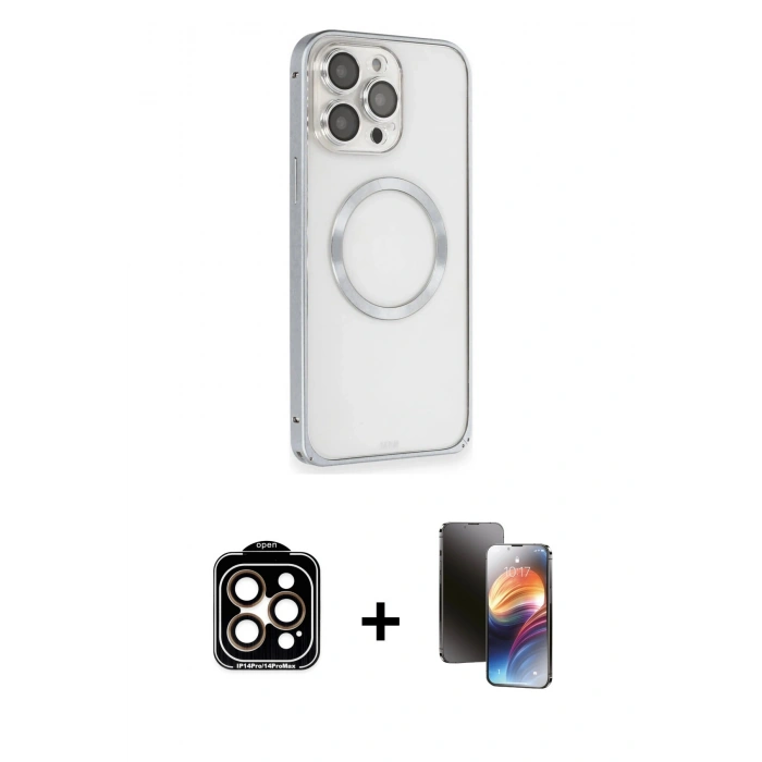 MARSİLYAN™- iPhone 15 Pro Max Kılıf Ahenk Işık Serisi - Siyah 3D Antistatik Mat Seramik Nano Ekran Koruyucu + PVD Metal Kamera Lens - TU