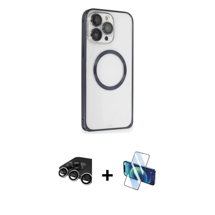 MARSİLYAN™- iPhone 15 Pro Max Kılıf Ahenk Işık Serisi - Siyah 3D Antistatik Seramik Nano Ekran Koruyucu + Raze Metal Kamera Lens - GS