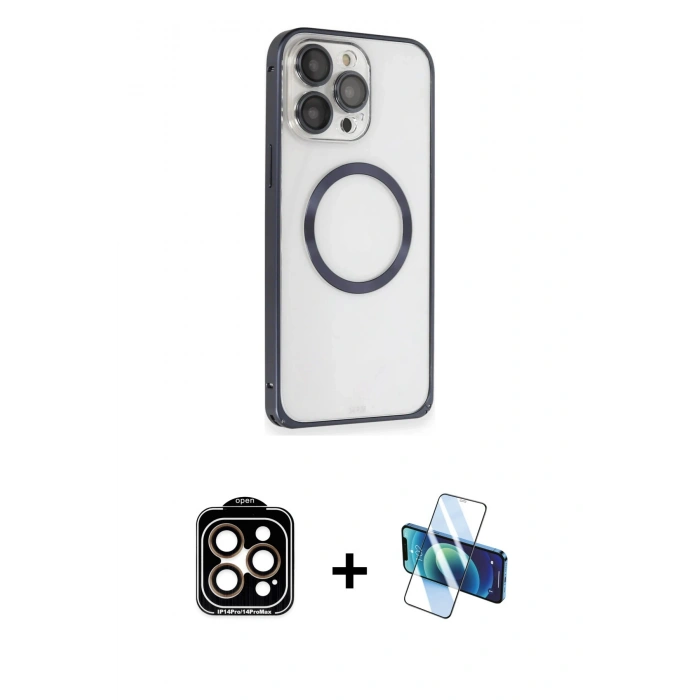 MARSİLYAN™- iPhone 15 Pro Max Kılıf Ahenk Işık Serisi - Siyah 3D Antistatik Seramik Nano Ekran Koruyucu + PVD Metal Kamera Lens - TU