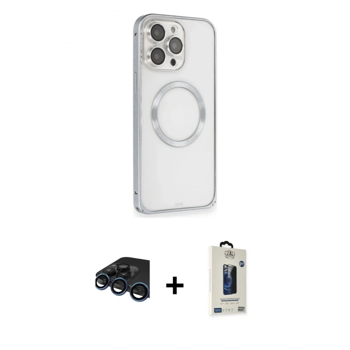 MARSİLYAN™- iPhone 15 Pro Max Kılıf Ahenk Işık Serisi - Siyah Bilvis Hayalet Cam Ekran Koruyucu + Raze Metal Kamera Lens - LT