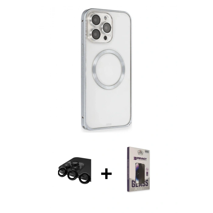 MARSİLYAN™- iPhone 15 Pro Max Kılıf Ahenk Işık Serisi - Siyah Bilvis Hayalet Cam Ekran Koruyucu + Raze Metal Kamera Lens - SH