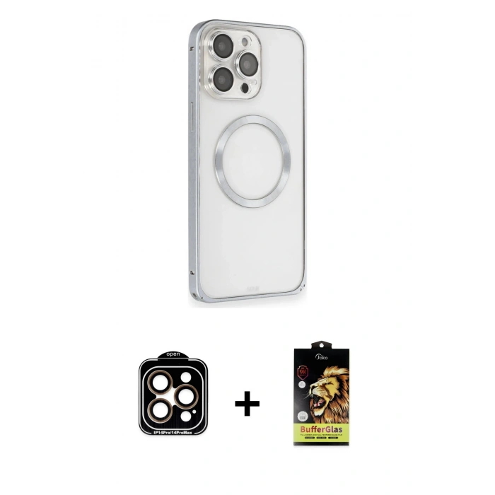 MARSİLYAN™- iPhone 15 Pro Max Kılıf Ahenk Işık Serisi - Siyah Buffer Cam Ekran Koruyucu + PVD Metal Kamera Lens - TU