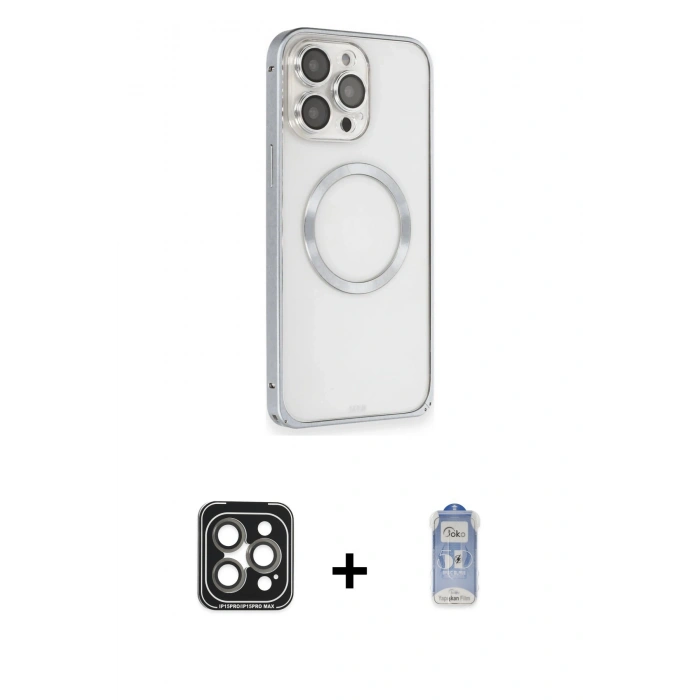 MARSİLYAN™- iPhone 15 Pro Max Kılıf Ahenk Işık Serisi - Siyah Joko Magic 5D Cam + PVD Metal Kamera Lens - GI