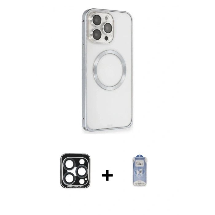 MARSİLYAN™- iPhone 15 Pro Max Kılıf Ahenk Işık Serisi - Siyah Joko Magic 5D Cam + PVD Metal Kamera Lens - LT