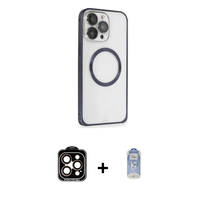 MARSİLYAN™- iPhone 15 Pro Max Kılıf Ahenk Işık Serisi - Siyah Joko Magic 5D Cam + PVD Metal Kamera Lens - TU