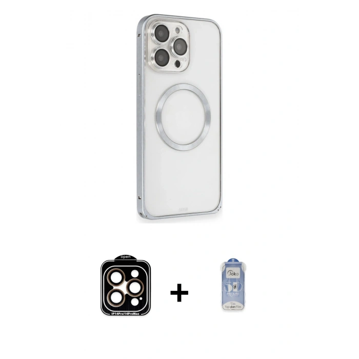 MARSİLYAN™- iPhone 15 Pro Max Kılıf Ahenk Işık Serisi - Siyah Joko Magic 5D Cam + PVD Metal Kamera Lens - TU