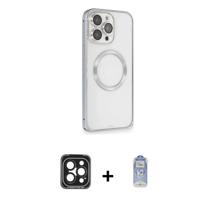 MARSİLYAN™- iPhone 15 Pro Max Kılıf Ahenk Işık Serisi - Siyah Joko Magic 5D Cam + PVD Metal Kamera Lens - SH