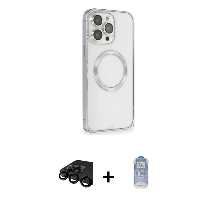 MARSİLYAN™- iPhone 15 Pro Max Kılıf Ahenk Işık Serisi - Siyah Joko Magic 5D Cam + Raze Metal Kamera Lens - SH