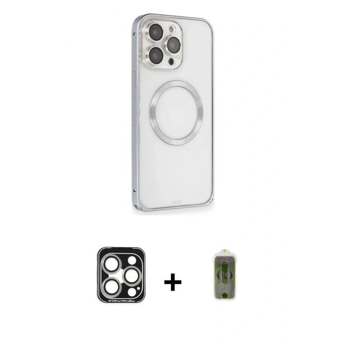 MARSİLYAN™- iPhone 15 Pro Max Kılıf Ahenk Işık Serisi - Siyah Joko Magic 5D Hayalet Cam + PVD Metal Kamera Lens - GS