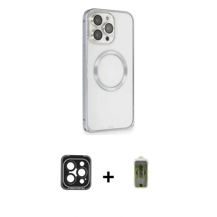 MARSİLYAN™- iPhone 15 Pro Max Kılıf Ahenk Işık Serisi - Siyah Joko Magic 5D Hayalet Cam + PVD Metal Kamera Lens - SH