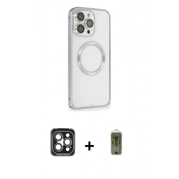 MARSİLYAN™- iPhone 15 Pro Max Kılıf Ahenk Işık Serisi - Siyah Joko Magic 5D Hayalet Cam + PVD Metal Kamera Lens - GI