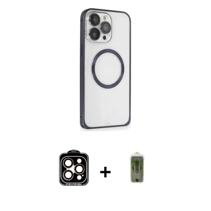 MARSİLYAN™- iPhone 15 Pro Max Kılıf Ahenk Işık Serisi - Siyah Joko Magic 5D Hayalet Cam + PVD Metal Kamera Lens - TU