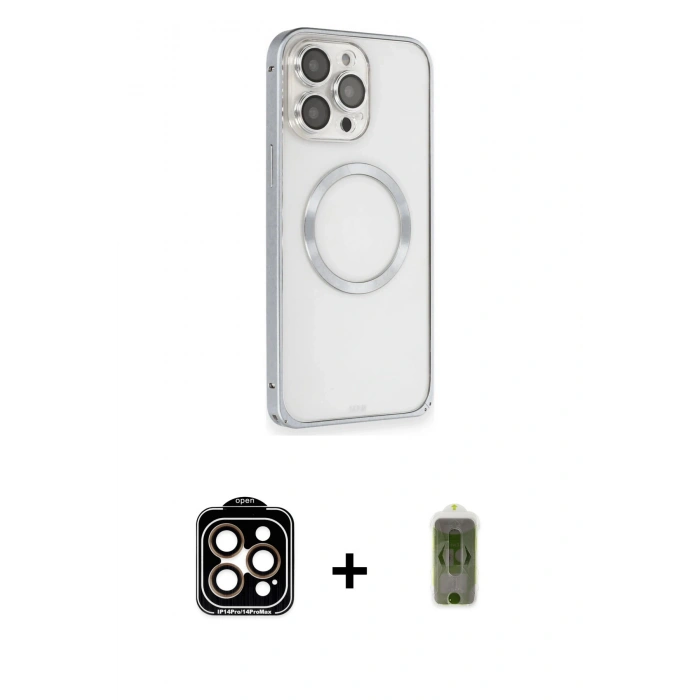 MARSİLYAN™- iPhone 15 Pro Max Kılıf Ahenk Işık Serisi - Siyah Joko Magic 5D Hayalet Cam + PVD Metal Kamera Lens - TU