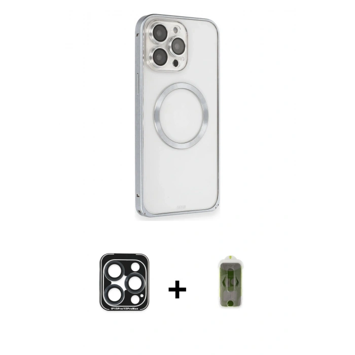 MARSİLYAN™- iPhone 15 Pro Max Kılıf Ahenk Işık Serisi - Siyah Joko Magic 5D Hayalet Cam + PVD Metal Kamera Lens - LT
