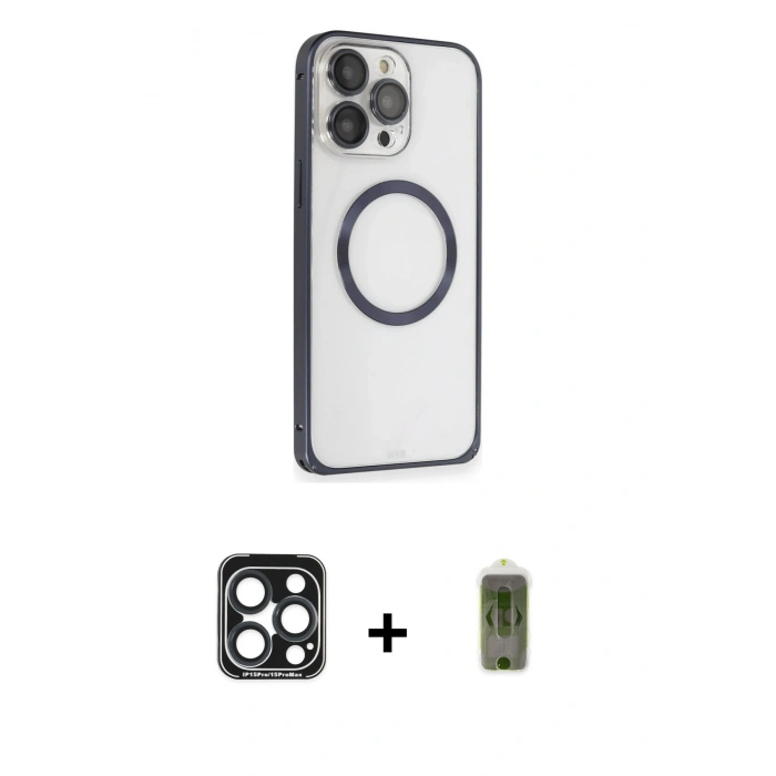 MARSİLYAN™- iPhone 15 Pro Max Kılıf Ahenk Işık Serisi - Siyah Joko Magic 5D Hayalet Cam + PVD Metal Kamera Lens - LT