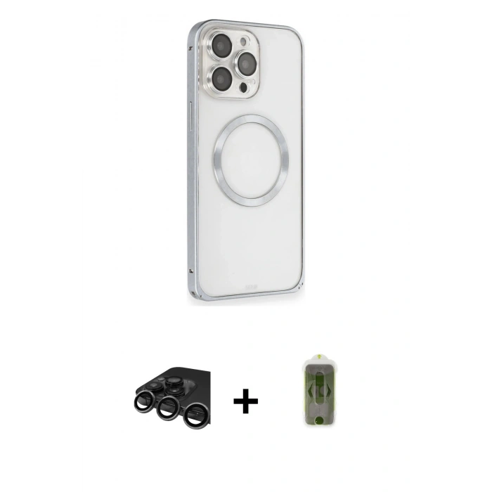 MARSİLYAN™- iPhone 15 Pro Max Kılıf Ahenk Işık Serisi - Siyah Joko Magic 5D Hayalet Cam + Raze Metal Kamera Lens - TMGI