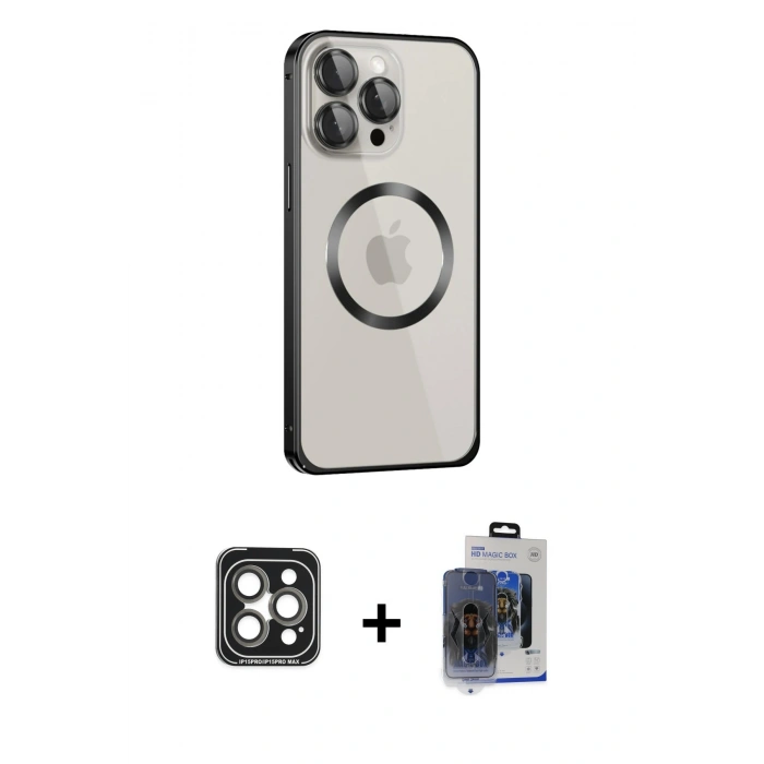 MARSİLYAN™- iPhone 15 Pro Max Kılıf Ahenk Işık Serisi - Siyah Vanessa Magic Cam + PVD Metal Kamera Lens - GI