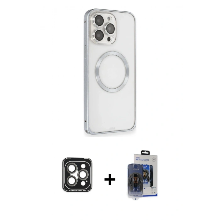 MARSİLYAN™- iPhone 15 Pro Max Kılıf Ahenk Işık Serisi - Siyah Vanessa Magic Cam + PVD Metal Kamera Lens - GI