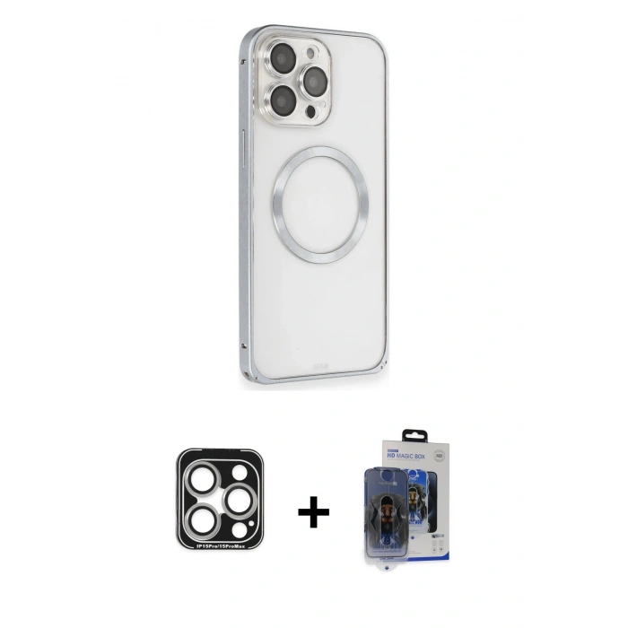 MARSİLYAN™- iPhone 15 Pro Max Kılıf Ahenk Işık Serisi - Siyah Vanessa Magic Cam + PVD Metal Kamera Lens - GS