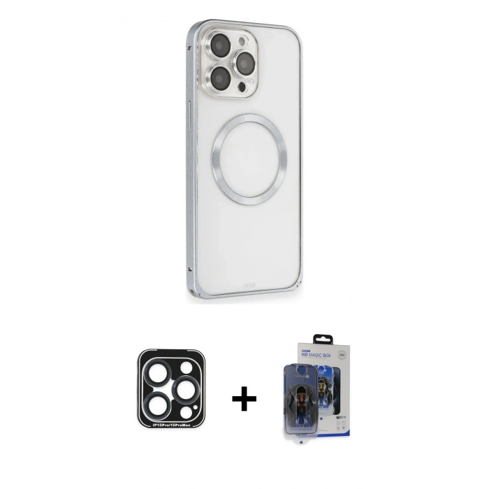 MARSİLYAN™- iPhone 15 Pro Max Kılıf Ahenk Işık Serisi - Siyah Vanessa Magic Cam + PVD Metal Kamera Lens - LT