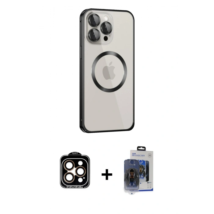MARSİLYAN™- iPhone 15 Pro Max Kılıf Ahenk Işık Serisi - Siyah Vanessa Magic Cam + PVD Metal Kamera Lens - TU