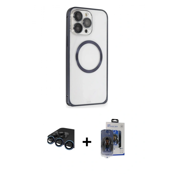 MARSİLYAN™- iPhone 15 Pro Max Kılıf Ahenk Işık Serisi - Siyah Vanessa Magic Cam + Raze Metal Kamera Lens - LT