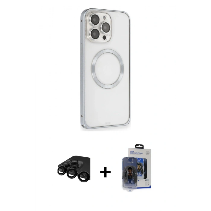 MARSİLYAN™- iPhone 15 Pro Max Kılıf Ahenk Işık Serisi - Siyah Vanessa Magic Cam + Raze Metal Kamera Lens - SH