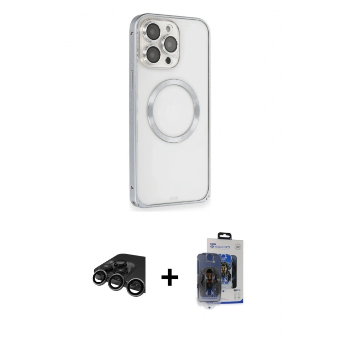 MARSİLYAN™- iPhone 15 Pro Max Kılıf Ahenk Işık Serisi - Siyah Vanessa Magic Cam + Raze Metal Kamera Lens - TMGI