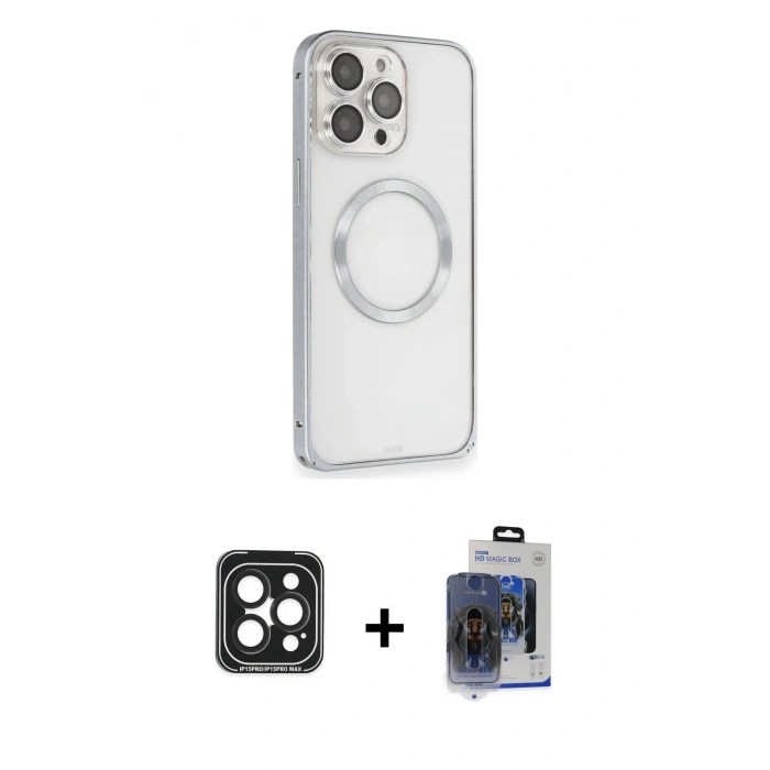 MARSİLYAN™- iPhone 15 Pro Max Kılıf Ahenk Işık Serisi - Siyah Vanessa Magic Cam + Siyah PVD Metal Kamera Lens