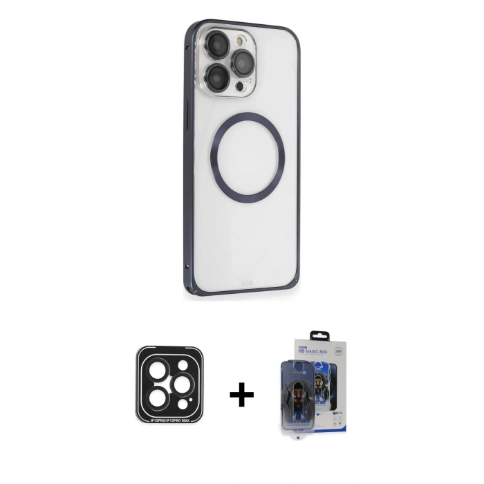 MARSİLYAN™- iPhone 15 Pro Max Kılıf Ahenk Işık Serisi - Siyah Vanessa Magic Cam + Siyah PVD Metal Kamera Lens