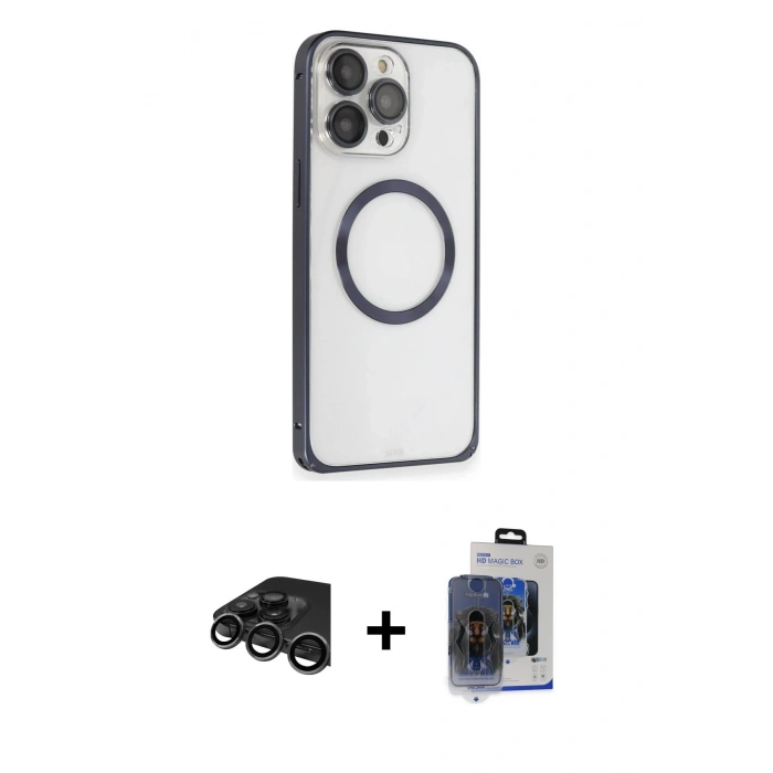 MARSİLYAN™- iPhone 15 Pro Max Kılıf Ahenk Işık Serisi - Siyah Vanessa Magic Cam + Raze Metal Kamera Lens - TMGI