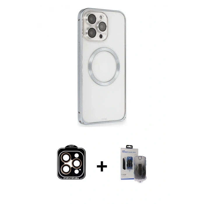 MARSİLYAN™- iPhone 15 Pro Max Kılıf Ahenk Işık Serisi - Siyah Vanessa Magic Hayalet Cam + PVD Metal Kamera Lens - TU
