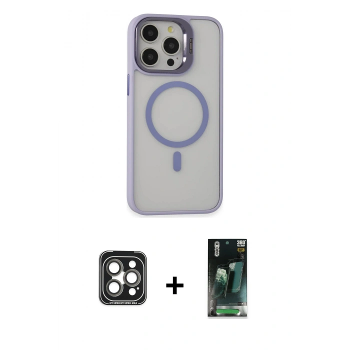 MARSİLYAN™- iPhone 15 Pro Max Kılıf Ahenk Klasik Özel Seri - Şeffaf 360 Full Body Arka Koruyucu + PVD Metal Kamera Lens - GI