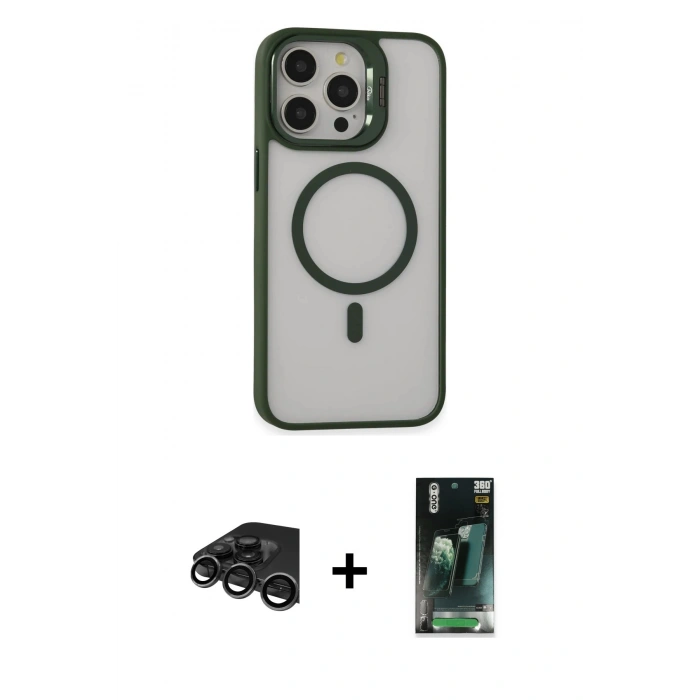 MARSİLYAN™- iPhone 15 Pro Max Kılıf Ahenk Klasik Özel Seri - Şeffaf 360 Full Body Arka Koruyucu + Raze Metal Kamera Lens - TMGI