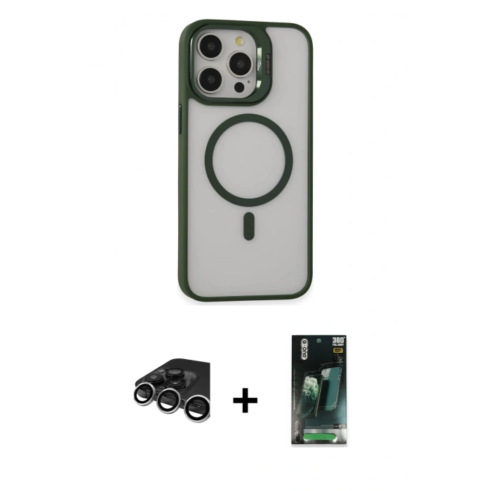 MARSİLYAN™- iPhone 15 Pro Max Kılıf Ahenk Klasik Özel Seri - Şeffaf 360 Full Body Arka Koruyucu + Raze Metal Kamera Lens - GS