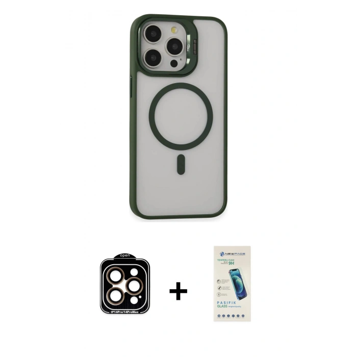 MARSİLYAN™- iPhone 15 Pro Max Kılıf Ahenk Klasik Özel Seri - Şeffaf Pasifik Cam Ekran Koruyucu + PVD Metal Kamera Lens - TU