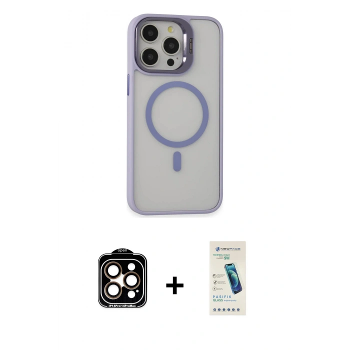 MARSİLYAN™- iPhone 15 Pro Max Kılıf Ahenk Klasik Özel Seri - Şeffaf Pasifik Cam Ekran Koruyucu + PVD Metal Kamera Lens - TU