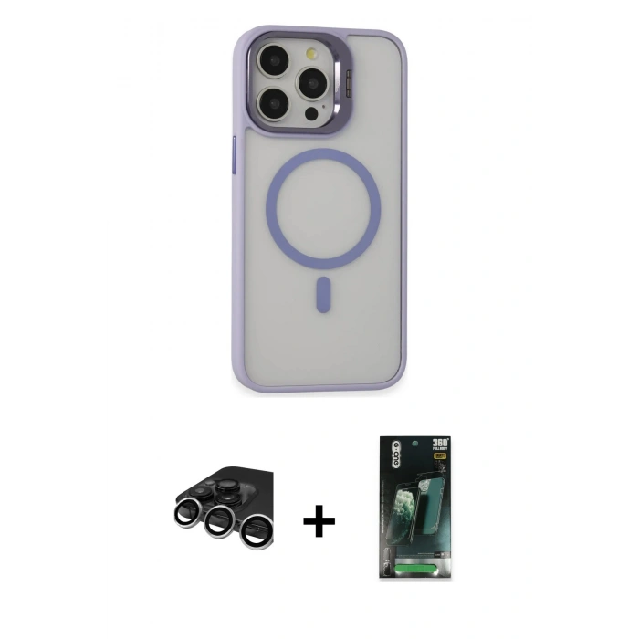 MARSİLYAN™- iPhone 15 Pro Max Kılıf Ahenk Klasik Özel Seri - Siyah 360 Mat Full Body Arka Koruyucu + Gümüş Raze Metal Kamera Lens