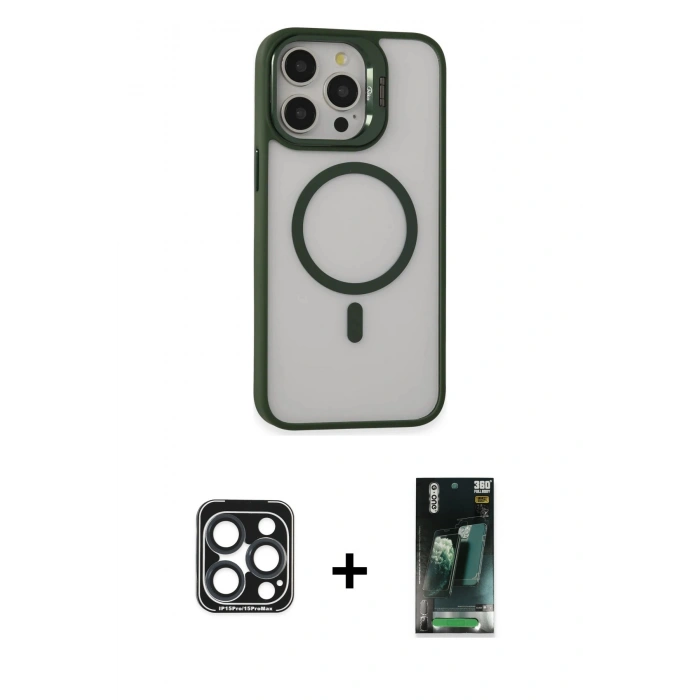 MARSİLYAN™- iPhone 15 Pro Max Kılıf Ahenk Klasik Özel Seri - Siyah 360 Mat Full Body Arka Koruyucu + PVD Metal Kamera Lens - LT