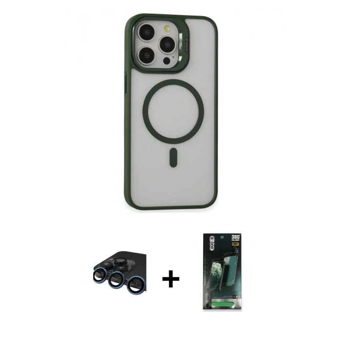 MARSİLYAN™- iPhone 15 Pro Max Kılıf Ahenk Klasik Özel Seri - Siyah 360 Mat Full Body Arka Koruyucu + Raze Metal Kamera Lens - LT