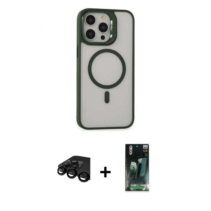 MARSİLYAN™- iPhone 15 Pro Max Kılıf Ahenk Klasik Özel Seri - Siyah 360 Mat Full Body Arka Koruyucu + Raze Metal Kamera Lens - SH