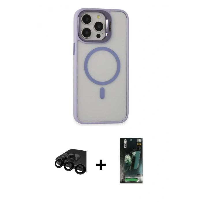 MARSİLYAN™- iPhone 15 Pro Max Kılıf Ahenk Klasik Özel Seri - Siyah 360 Mat Full Body Arka Koruyucu + Raze Metal Kamera Lens - SH