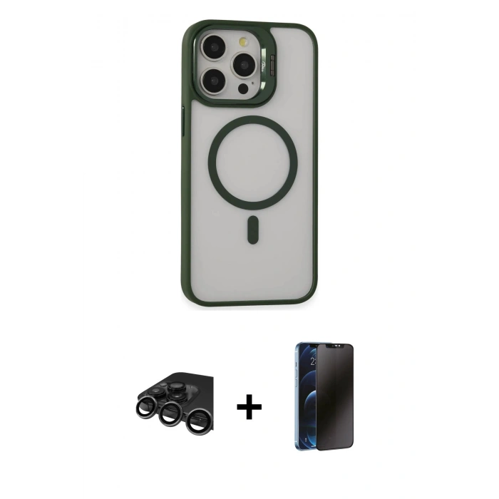 MARSİLYAN™- iPhone 15 Pro Max Kılıf Ahenk Klasik Özel Seri - Siyah 3D Antistatik Hayalet Cam Ekran Koruyucu + Raze Metal Kamera Lens - TMGI