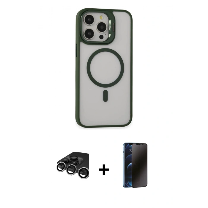MARSİLYAN™- iPhone 15 Pro Max Kılıf Ahenk Klasik Özel Seri - Siyah 3D Antistatik Hayalet Cam Ekran Koruyucu + Raze Metal Kamera Lens - GS