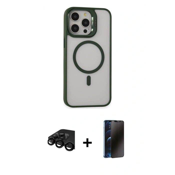 MARSİLYAN™- iPhone 15 Pro Max Kılıf Ahenk Klasik Özel Seri - Siyah 3D Antistatik Hayalet Cam Ekran Koruyucu + Raze Metal Kamera Lens - SH