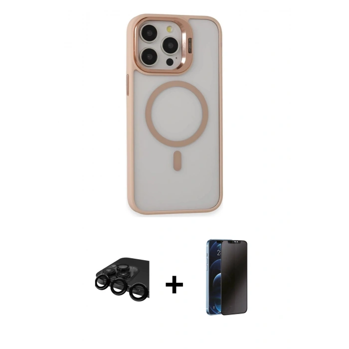 MARSİLYAN™- iPhone 15 Pro Max Kılıf Ahenk Klasik Özel Seri - Siyah 3D Antistatik Hayalet Cam Ekran Koruyucu + Raze Metal Kamera Lens - SH