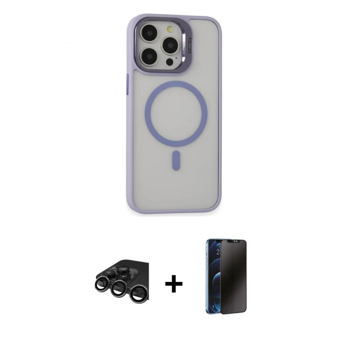 MARSİLYAN™- iPhone 15 Pro Max Kılıf Ahenk Klasik Özel Seri - Siyah 3D Antistatik Hayalet Cam Ekran Koruyucu + Raze Metal Kamera Lens - TMGI